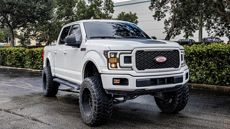 2020 Ford F-150 with Recons Black Smoke LED DRL Bar Projector Headlights with Sequential LED Turn Signal