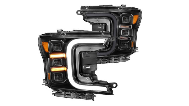 Anzo Black Smoke U-Bar Projector LED Headlights with Sequential Turn Signal, Ford F-150