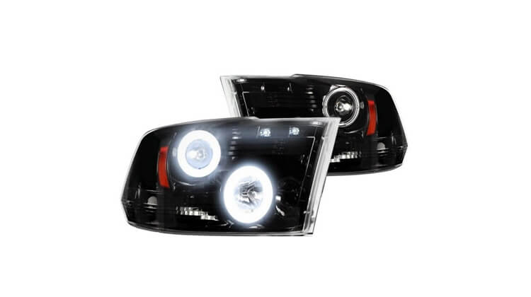 Recon Black Smoke CCFL Halo Projector Headlights with LED DRL for Dodge Ram