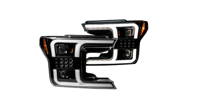 Recon Black Smoke LED DRL Bar Projector Headlights with Sequential LED Turn Signal, Ford F-150