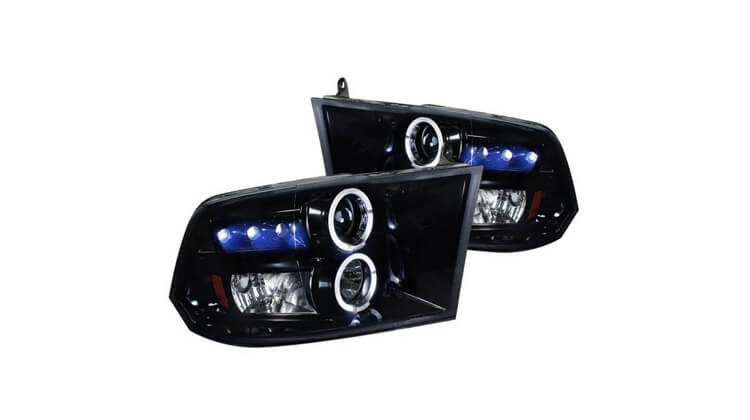 Spec-D Black Smoke Dual Halo Projector Headlights with Parking LEDs for Dodge Ram