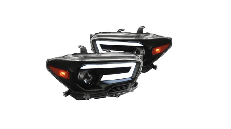 Spec-D Black Smoke Sequential LED DRL Bar Projector Headlights, Toyota Tacoma