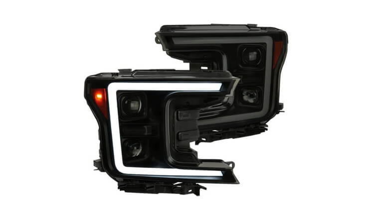 Spec-D Matte Black Smoke LED DRL Bar Projector Headlights with Sequential Turn Signal, Ford F-150