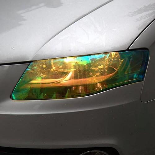 audi with color changing headlight wrap