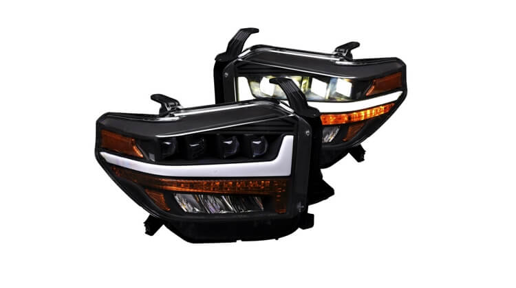 Alpha Owls - Quad-Pro Black DRL Bar Projector LED Headlights with Sequential Turn Signal, Toyota Tundra