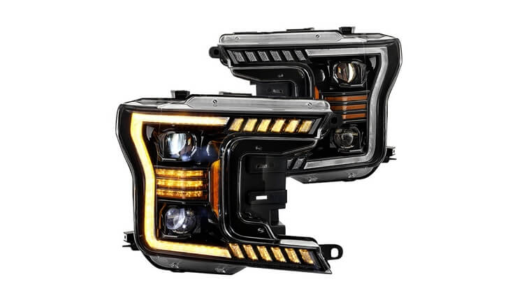 Spyder Black Headlights for 2020 F-150, part number PRO-CH-FF15018S-FLED-AM-BK