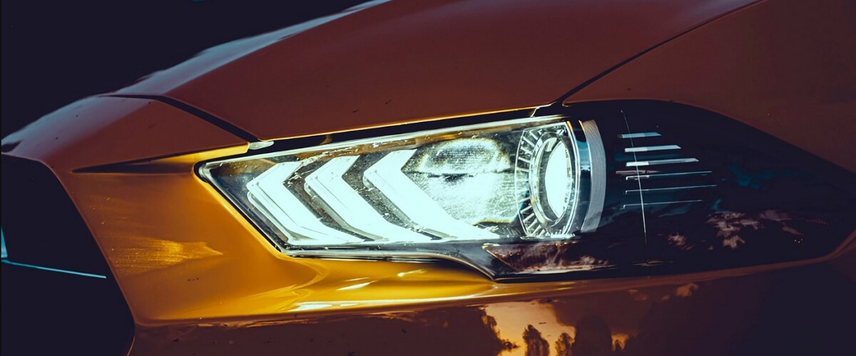 Ford headlights with low beams, projector lens and LED accents